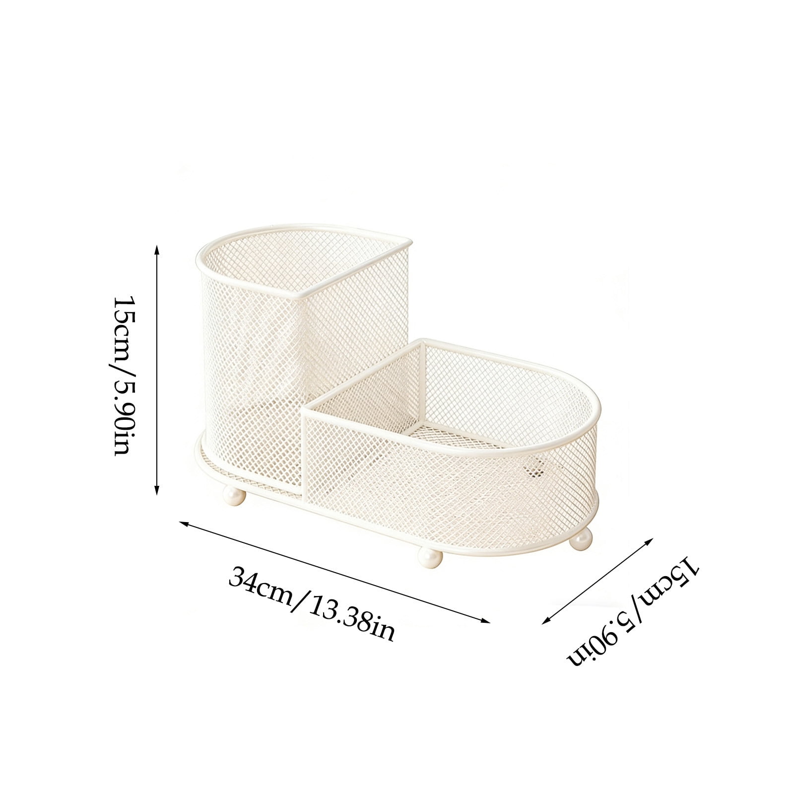 Large Capacity Pen Stationery Organizer Storage Basket - Metal Mesh Desktop Holder, Two Tier Compartment Design, Versatile Office Study Desk Accessory