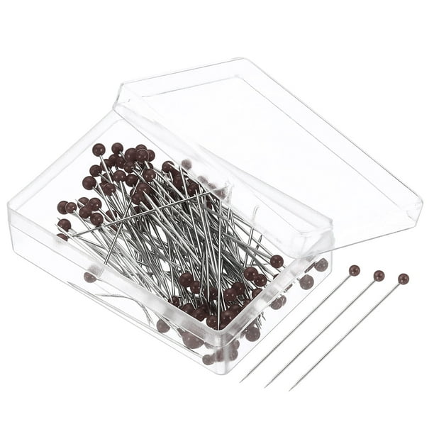 Uxcell Alfileres de Coser, Alfileres de Cabeza Perla de 1.5 Pulgadas, Alfiler Recto Marrón, Paquete de 100