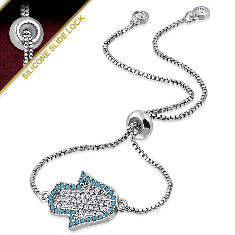 Silver and Multicolor Adjustable Chain Bracelet NEW! Sterling Silver CZ 4mm Channel-Set Colorful Rainbow  main image 2