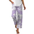 thumbnail image 3 of Women's Bohemian Floral Stripe Linen Capri Pants with Elastic Drawstring Waist for Spring Summer Beach Comfort, 3 of 6