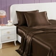 thumbnail image 2 of Betsey Johnson Solid Satin Espresso Brown Full Sheet Set, Silky Satin Bedding, Machine Washable, 2 of 7