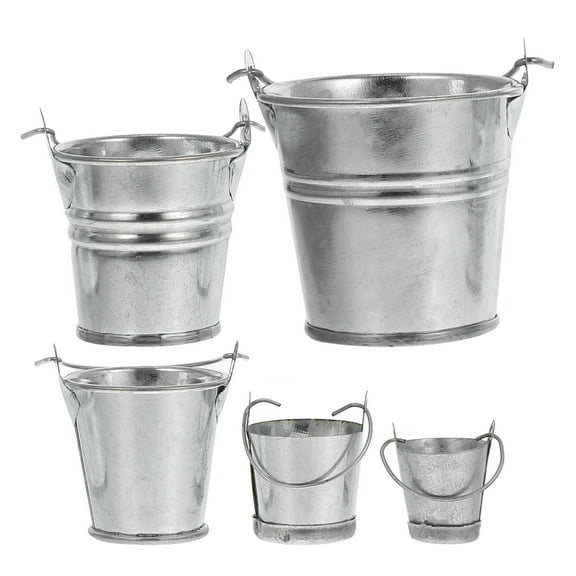HINTRMENT 5Pcs Mini Iron Bucket for Garden Microlandscapes and Event Centerpieces Silver