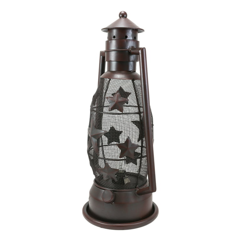 Old Fashioned Rustic Western Stars Electric Metal Lantern Lamp Or