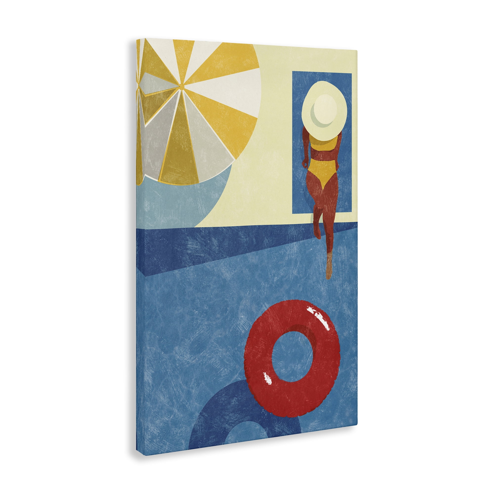 Stupell Industries Summer Poolside Girl Novelty Painting Gallery Wrapped Canvas Art Print Wall Art, 24 x 36
