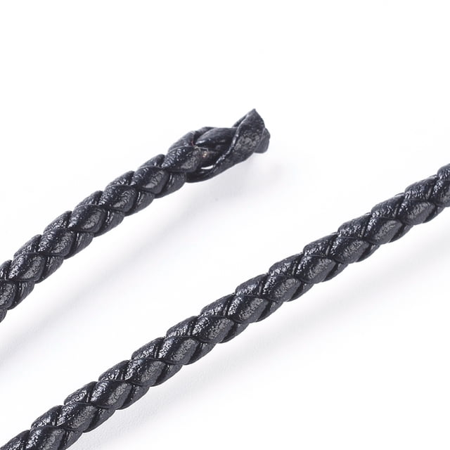 Round Folded Bolo Braided Imitation Leather Cord Micro Fiber Leather Cord Hemp Flower for Bracelet & Necklace Making Black 3mm