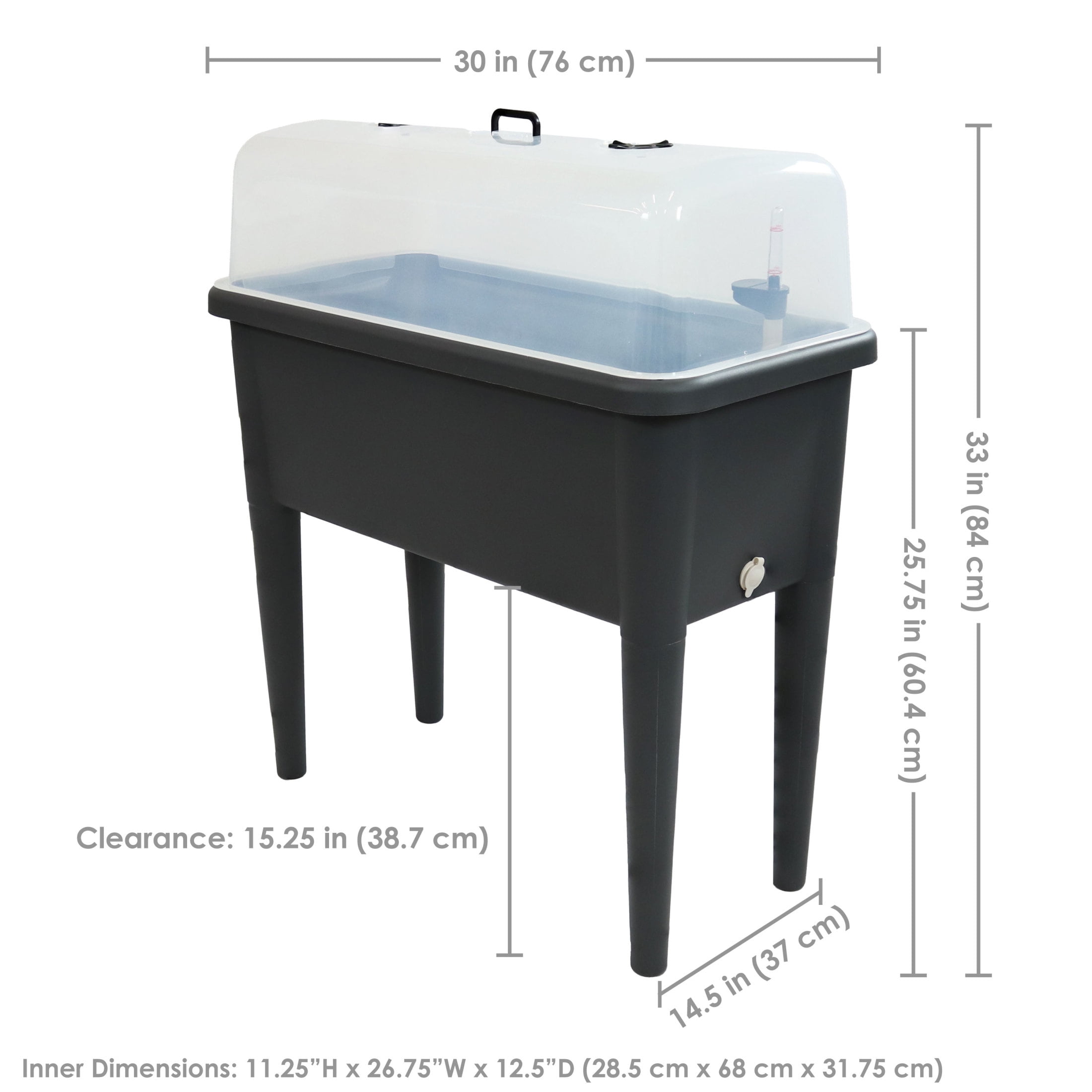 Sunnydaze 30" x 14.5" x 33" Gray Plastic Self-Watering Raised Garden Bed with Cover