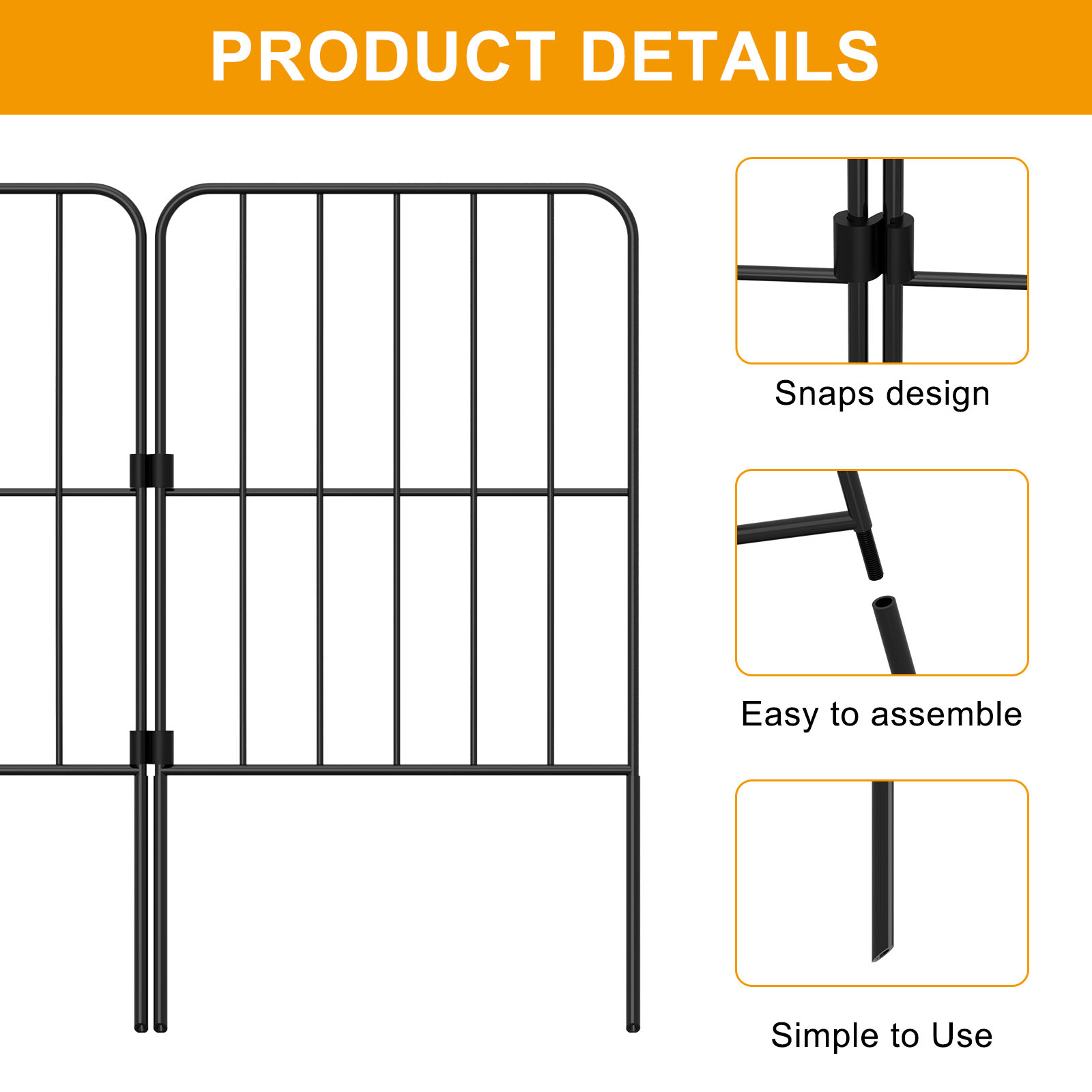 Black Garden Border Folding Fence Lawn Fence 23.6*13 Feet,Square Fence x 10,Landscape Panel,Folding Patio Fence,Flower Bed,Pet Fence Decorative Fence