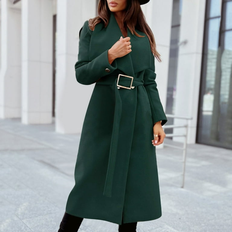 LBECLEY Women Coat Coat Womens Double V Neck Coat Winter Mid Length Belted  Woolen Loose Coat Cape Coat Women Winter Coats for Women Green M 