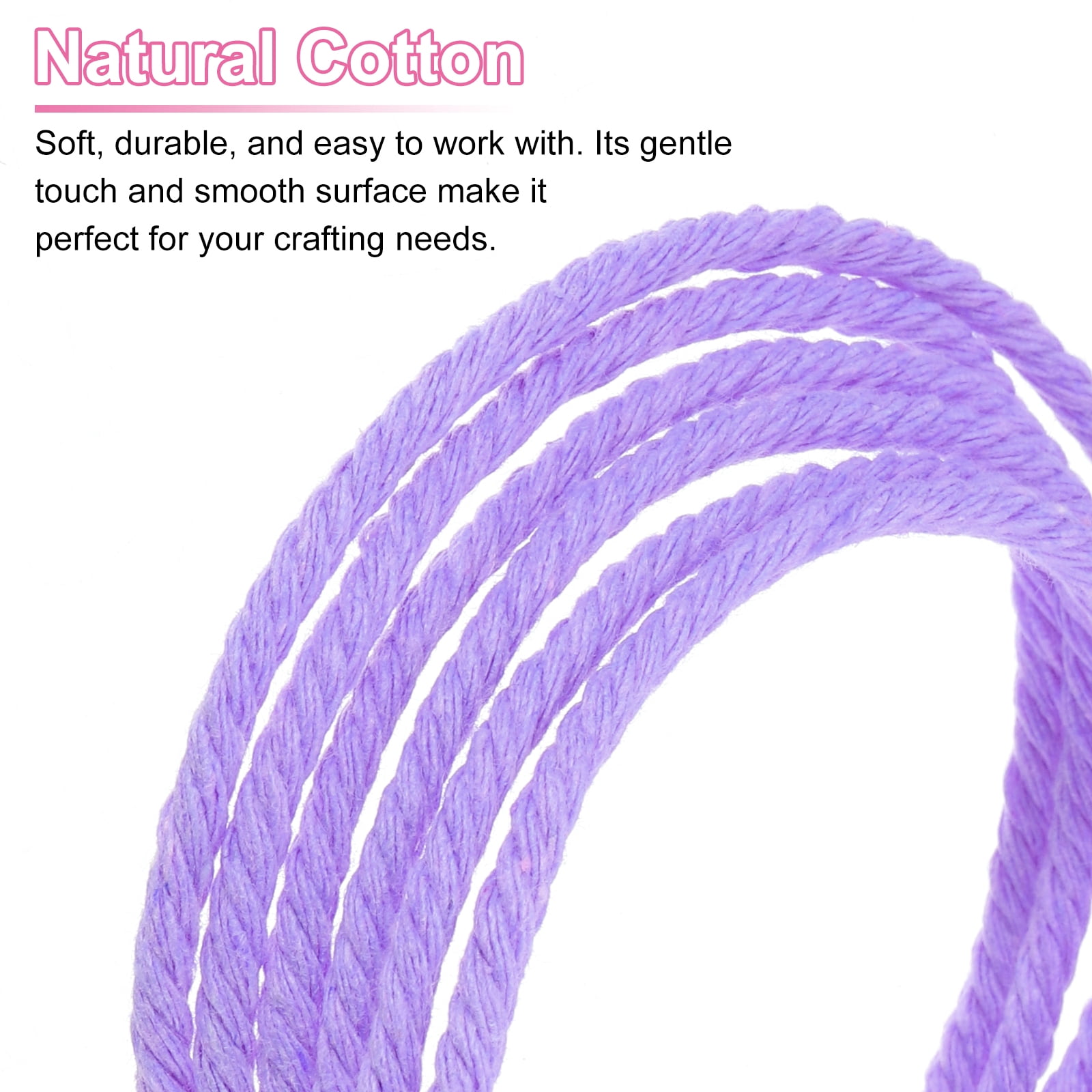Uxcell Natural Macrame Cord 3mm x 328 Yards 4 Strand Twisted Cotton Macrame Rope for DIY Knitting Plant Wall Hanger Dreamcatcher, Light Purple