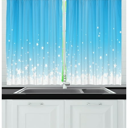 Abstract Curtains 2 Panels Set, Stars Splashing Down Open Sky Vibrant Celestial Rays Beams Artful Design, Window Drapes for Living Room Bedroom, 55W X 39L Inches, Sky Blue White, by Ambesonne