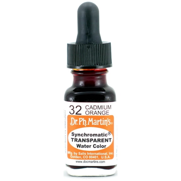 Dr. Ph. Martin's® Synchromatic Transparent Water Color (32) Watercolor Bottle, ½ US fl oz, Cadmium Orange, 1 Bottle