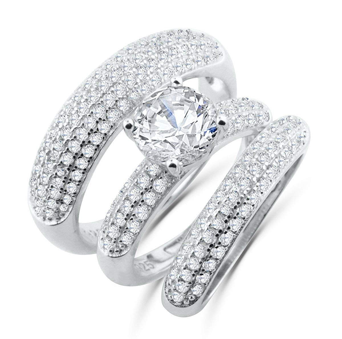 Sarene Collection Silver Wedding Rings Set Trio His and