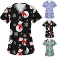 thumbnail image 4 of jsaierl Women Christmas Scrub Tops V-Neck Short Sleeve Snowman Graphic Top Working T Shirts Nurse Uniform Soft Lightweight Blouse Tees with Pockets, 4 of 5