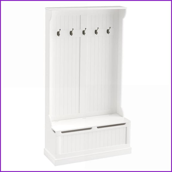 Coat Racks 3-in-1 Entryway Hall Tree with Storage Bench, Shoe Storage & 4 Hooks | Cream White | MDF