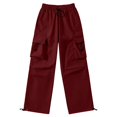 thumbnail image 5 of Men's Cargo Casual Pants Drawstring Elastic Waist Straight Leg Trousers Lightweight Trendy Loose Fit Pants with Pockets Wine 3XL, 5 of 5