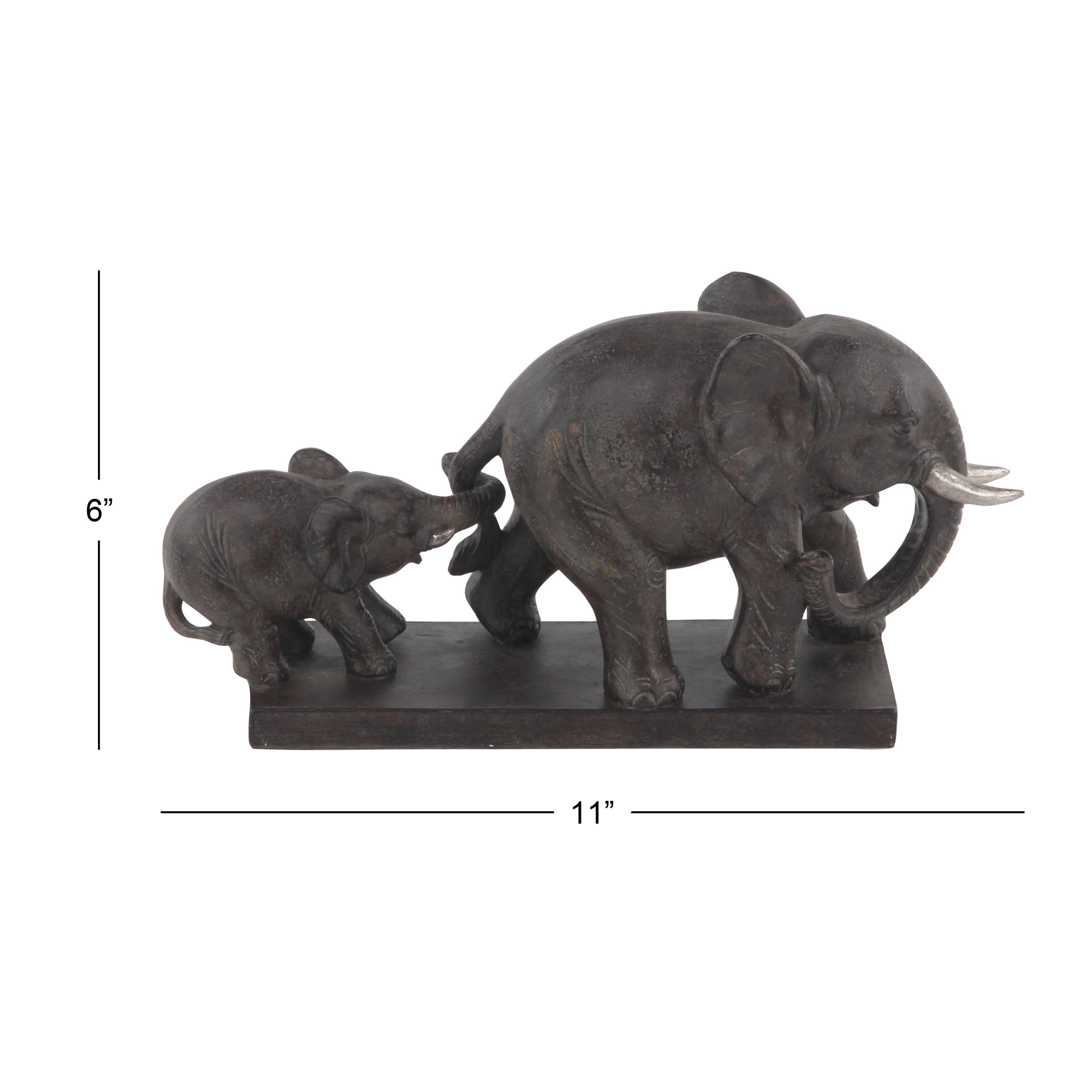 11" x 6" Brown Polystone Elephant Sculpture, by DecMode