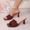 thumbnail image 6 of Women's Heeled Sandals Wide Width, Knit Open Toe Slip On Mules, Stiletto Heel Casual Dress Sandals for Spring Summer, Black/Green/Beige/Brown, 6 of 9