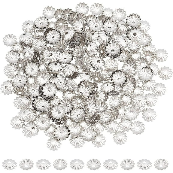 1 Box 300Pcs Flower Bead Caps 304 Stainless Steel Bead Caps 6mm Diameter Bead Cone Metal Flower End Caps for DIY Jewelry Making 6x1mm Hole 1mm Stainless Steel Color