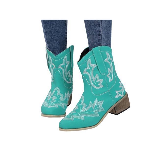 LUXUR Women's Embroidered Floral Western Pointed Toe Cowboy Boots