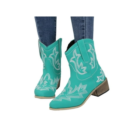 

Womens Women s Classic Pointed Toe Embroidered Western Cowboy Boots Winter Shoes Size 4-12