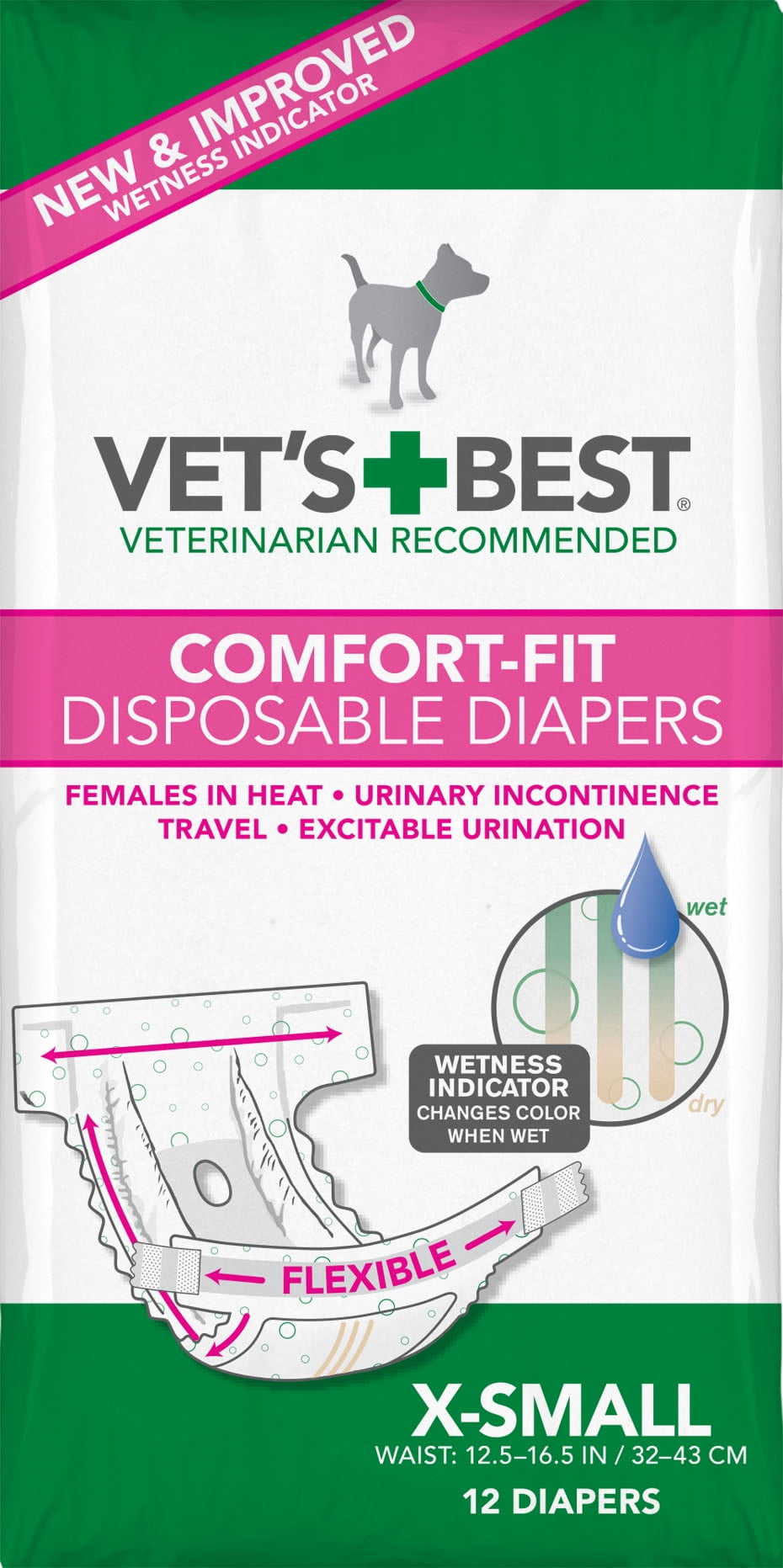 Vets Best Comfort-Fit Disposable Female Diapers Small 12 Pack 