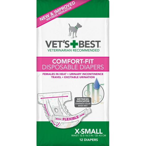 (Choose Size) Vet's Best Comfort Fit Disposable Female Dog Diapers, 12 Count