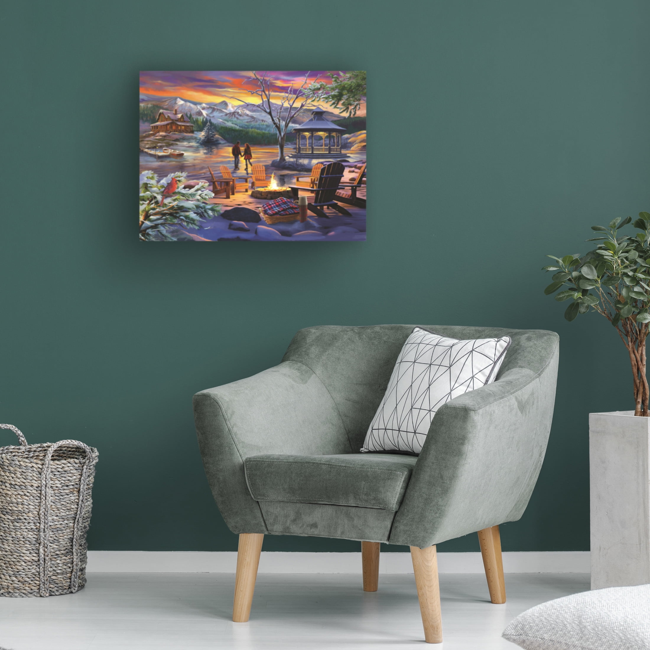 Canvas Wall Art - Bigelow Illustrations 'Winter Lake' Wall Art for Living Room, Bedroom, or Office Décor by Trademark Fine Art - 24 x 18 Inches
