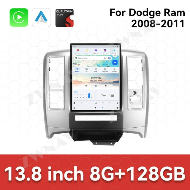 ZWNAV 13.8 Inch Touch Screen Qualcomm Android Car Radio for Dodge Ram Trucks 2008-2011 Stereo Upgrade Tesla Style Head Unit Multimedia IPS Android Auto Player GPS Navigation