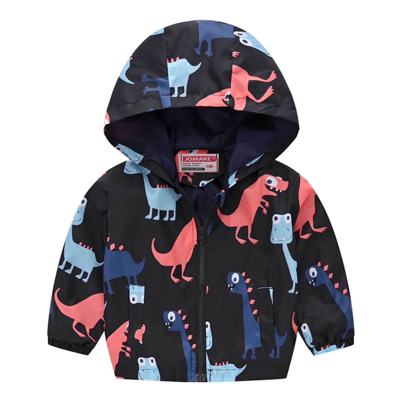 Boys Dinosaur Fleece Waterproof Hoodie Windproof Jacket Warm Coat O27 