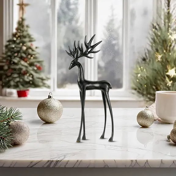 Black Reindeer Christmas Decoration,European-Style Imitation Reindeers Statue,Elegant Christmas Reindeer Figurines,Xmas Tabletop Decoration for Mantel Living Room Bedroom Home