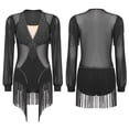 thumbnail image 3 of iiniim Women's Fringe Latin Samba Leotard Long Sleeve Gymnastics Leotard Figure Skating Bodysuit Black XL, 3 of 7