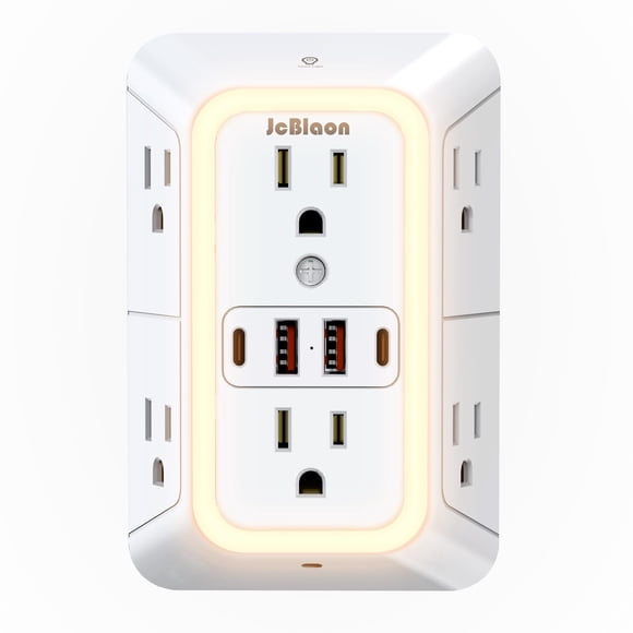 Regleta JcBlaon de 6 tomas, 4 puertos USB, protección contra sobretensiones de 1050 J