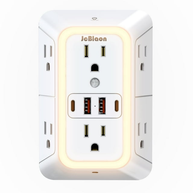 Regleta JcBlaon de 6 tomas, 4 puertos USB, protección contra sobretensiones de 1050 J