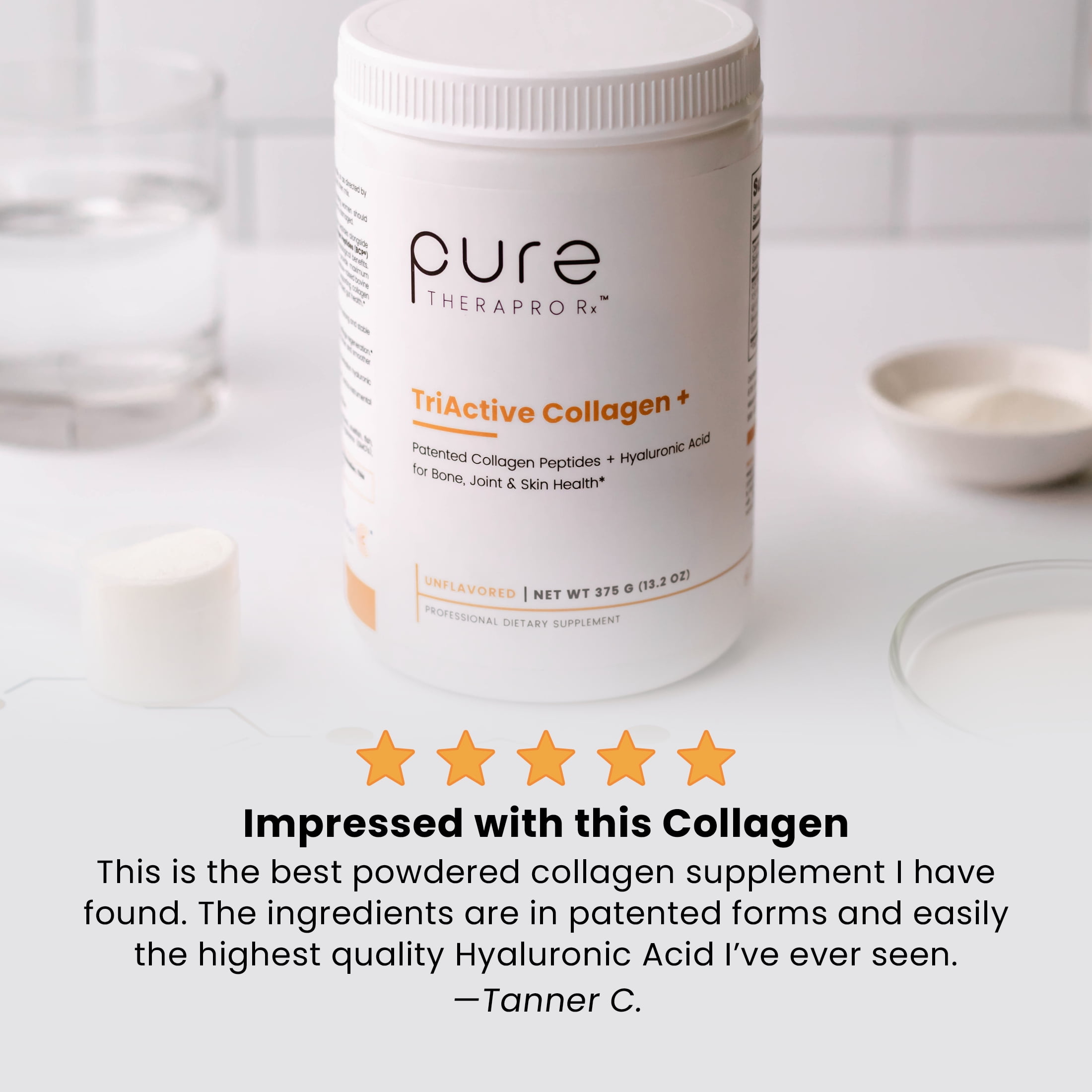 TriActive Collagen + Hydrolyzed Collagen Protein Powder - Physician-Grade Collagen Supplement for Women & Men - With Hyaluronic Acid & Liposomal Vitamin C - Grass-Fed, Non-GMO, 30 Servings