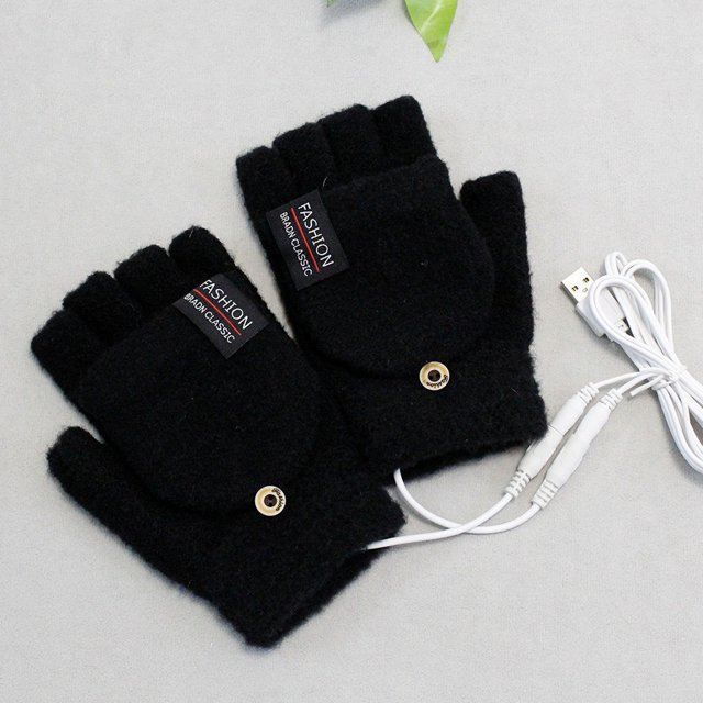 Guantes calefactores con carga USB, guantes de medio dedo con pantalla táctil, guantes de invierno cálidos con tapa para hombres y mujeres