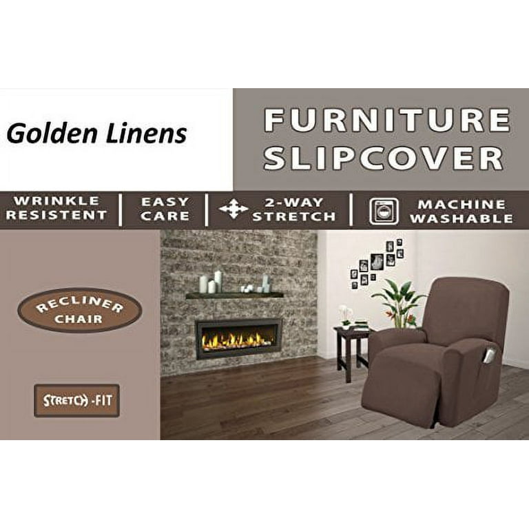 Golden Linens One piece Stretch Recliner Chair Furniture Slipcovers with Remote Pocket Fit most Recliner Chairs Chocolate