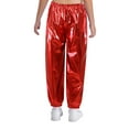 thumbnail image 2 of Xnihocha Kids Girls Boys Trousers Metallic Sparkle Hip Hop Jazz Modern Dance Pants Loose Fit Streetwear Red 140, 2 of 7