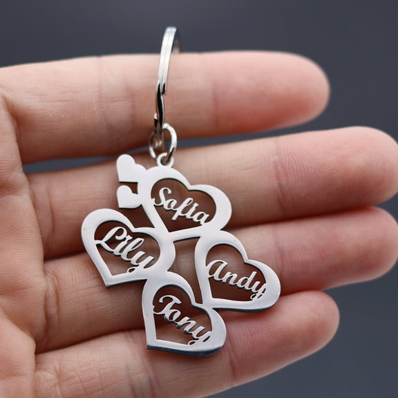 Custom Name Key Chain Personalized Family Member Multi Name Keychain Stainless Steel Heart Pendant Keyring Jewelry Gifts