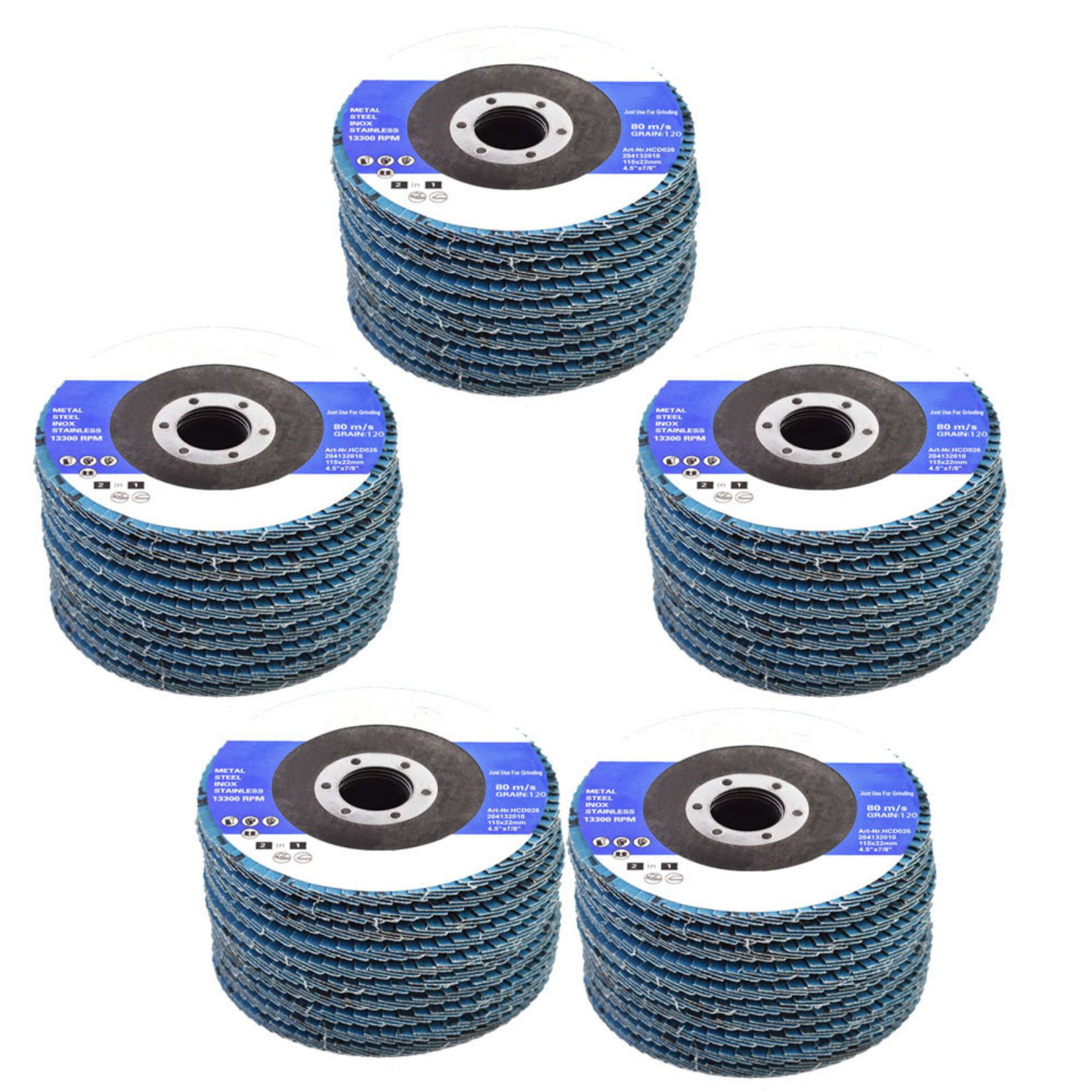 100pc 4-1/2" x 7/8" 60 Grit Blue  Zirconia Flap Disc Grinding Wheel Sandpaper 