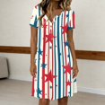 thumbnail image 4 of Women's 4th of July 250th Anniversary Patriotic Dress Short Sleeve Button Neck Printed Pattern Relaxed Fit Summer Holiday Style Casual Independence Day USA Flag Daily Wear Red XXL, 4 of 5