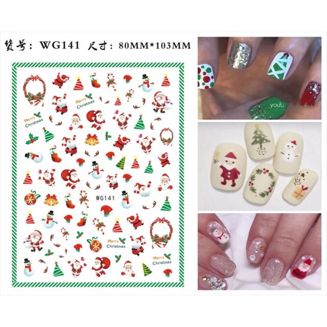 Pegatinas de uñas de Navidad para invierno, calcomanías 3D de copos de nieve, alce, Papá Noel, galleta, hombre, lazo, nuevo esmalte de Gel de Navidad, decoración de uñas deslizante, 2023