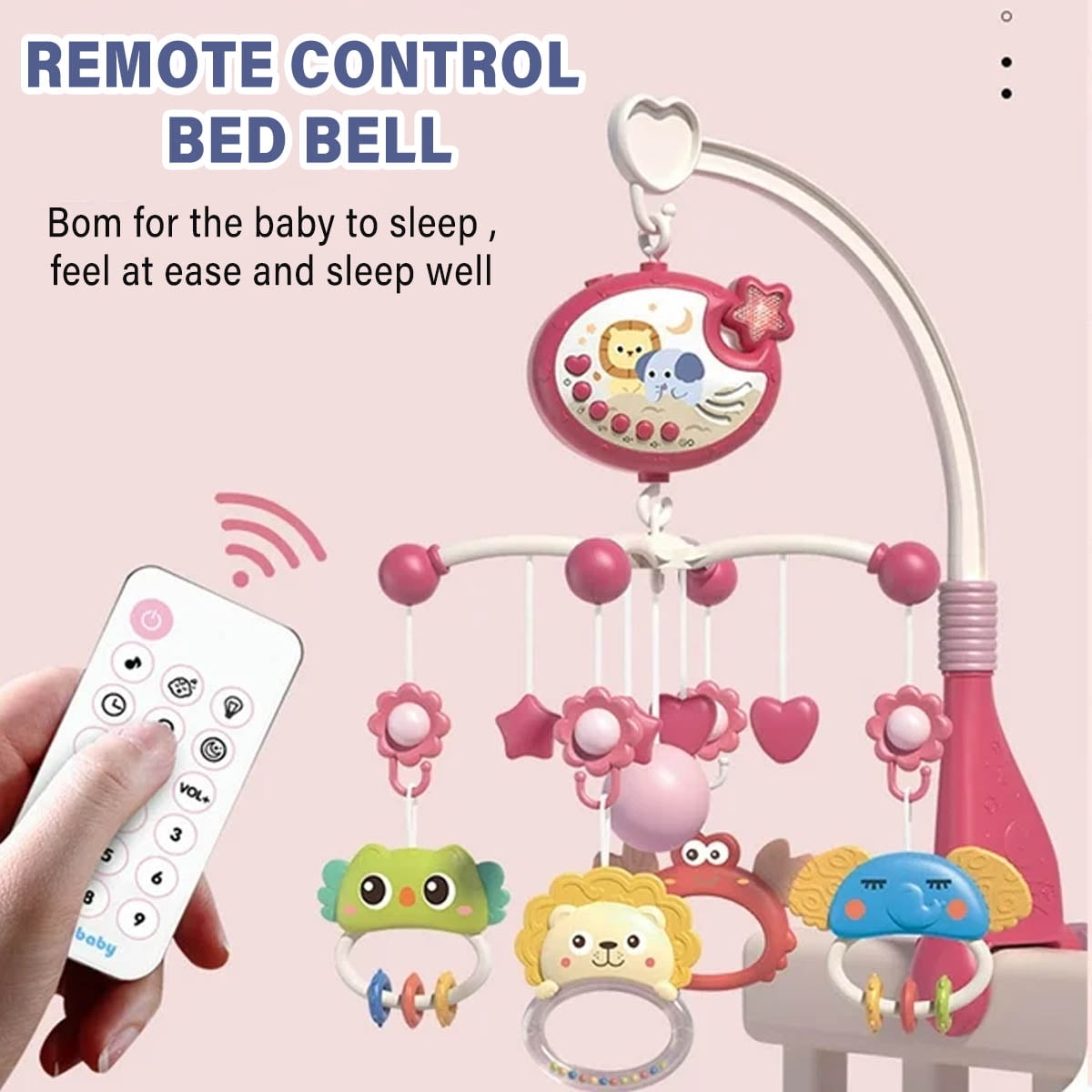 IFCOW Baby Crib Mobile with Music & Lights, Star Projection Mobile + Remote Control, Timing Function, Rotation, Hanging Rotating Animals Rattles, Baby Crib Toys for Boys Girls