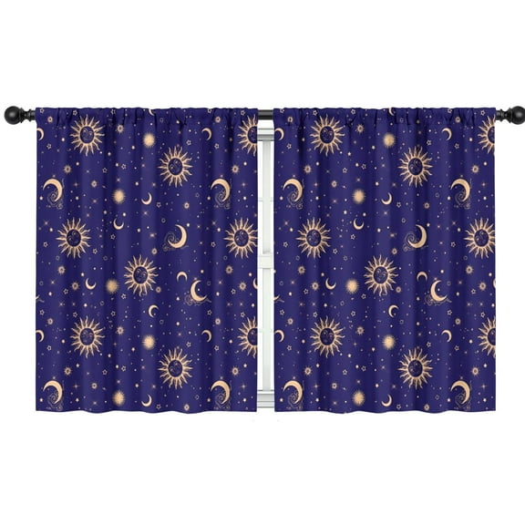Blackout Kids Curtains,Blue Gold Sun Moon Pattern Childrens Insulated Curtains Set Of 2,Bedroom Essentials,Toddler Room Decor 42x54in(106x137cm)