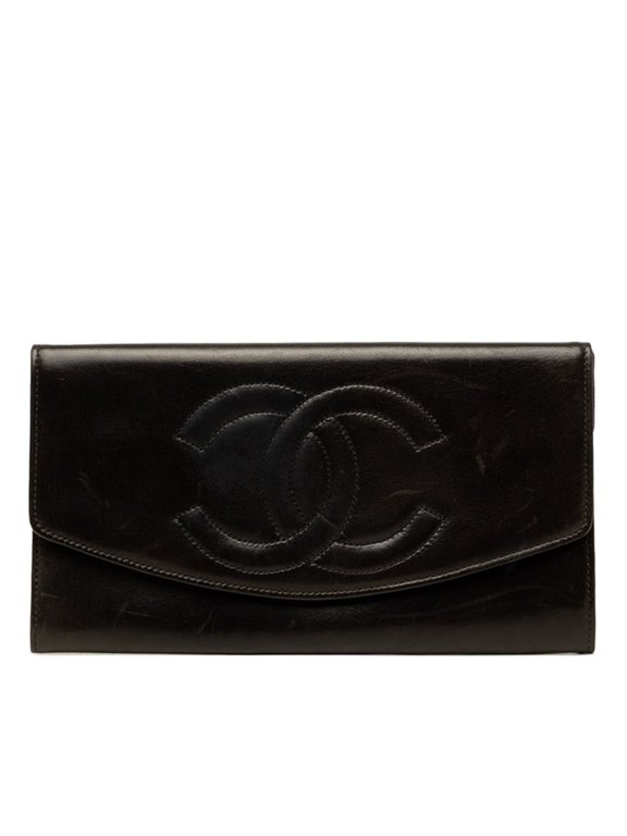 Pre-Owned Chanel Coco Mark Long Wallet, Black Lambskin, Women's CHANEL