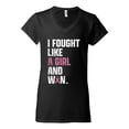 thumbnail image 2 of Wild Bobby I Fought Like A Girl and Won Breast Cancer Awareness Women Standard V-Neck Tee, Black, Medium, 2 of 6