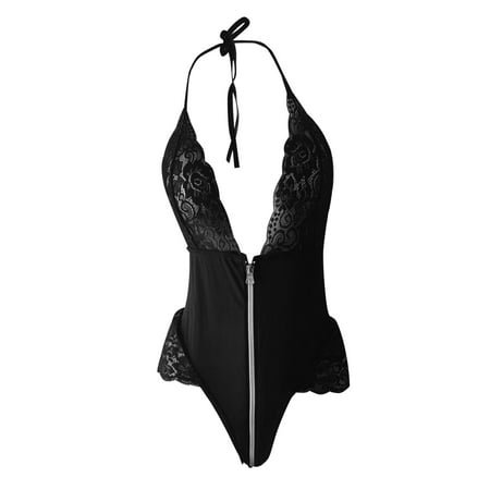 

Cathalem Matching Underwear for Couples Set Women Lingerie Bodysuit All Black Lace Up Valentines Day Lingerie for Women Underwear Black X-Large