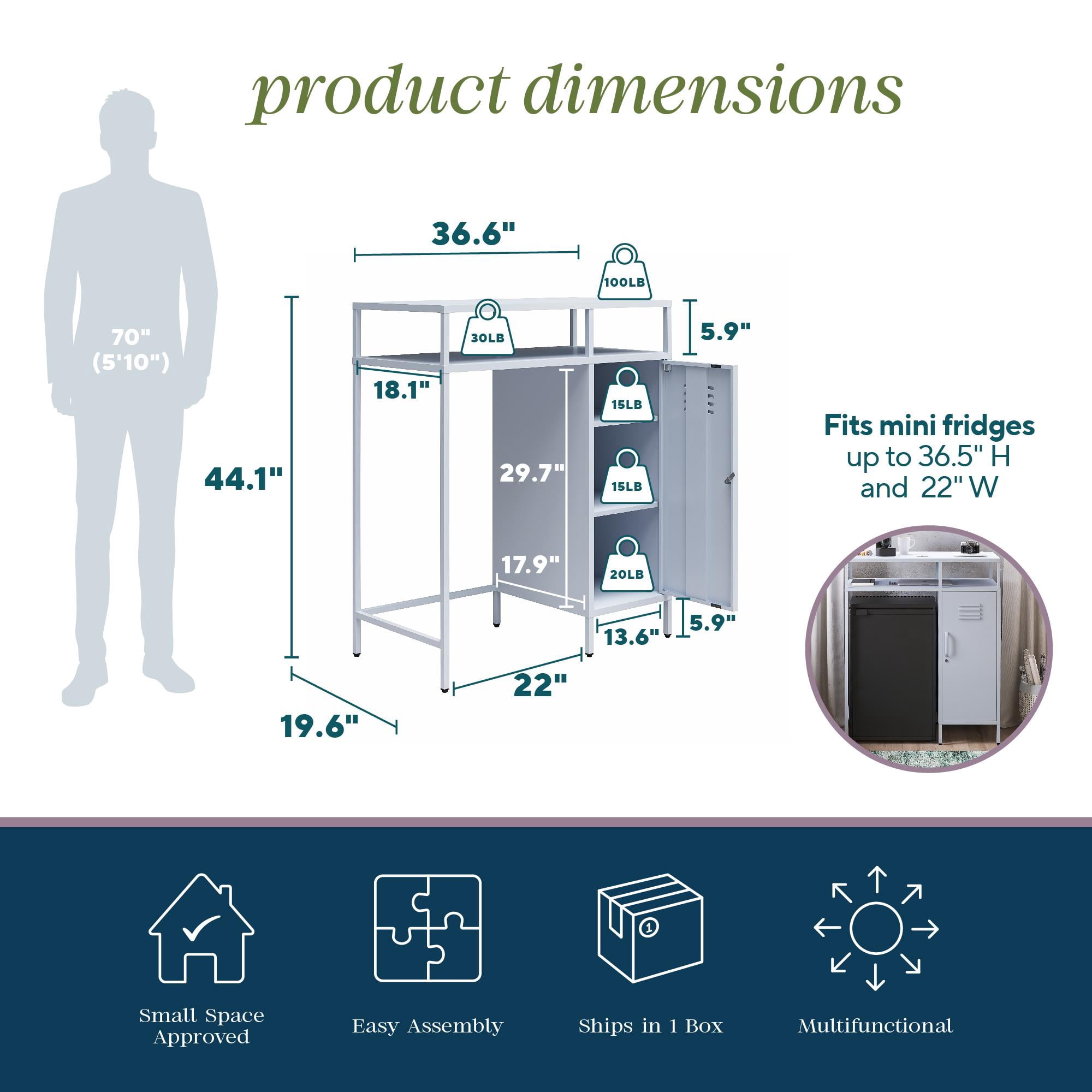 Novogratz Cache Metal Locker-Style Mini Refrigerator Organizer