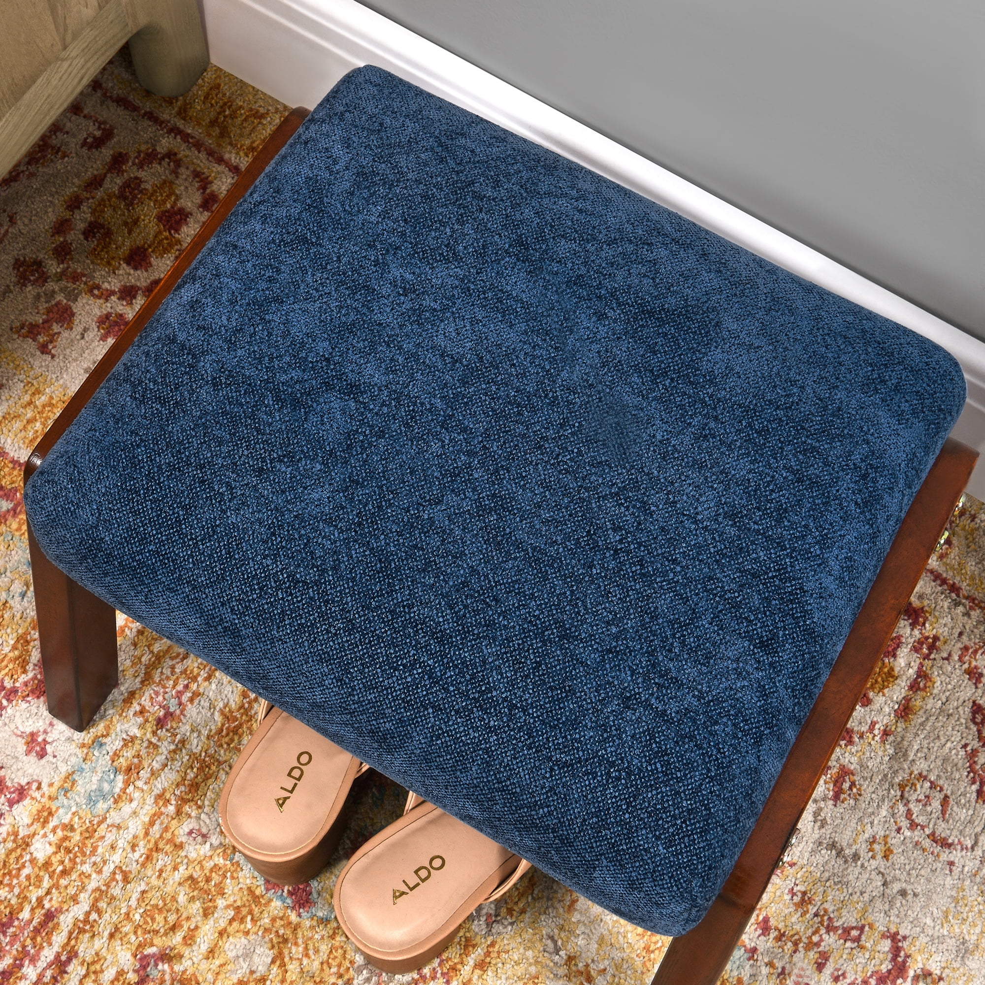 Small Footstool Ottoman, Fabric Wooden Foot Rest Ottoman with Wood Legs, Small Foot Stool Sofa Footrest Extra Seating for Living Room Entryway Office, Royal Blue