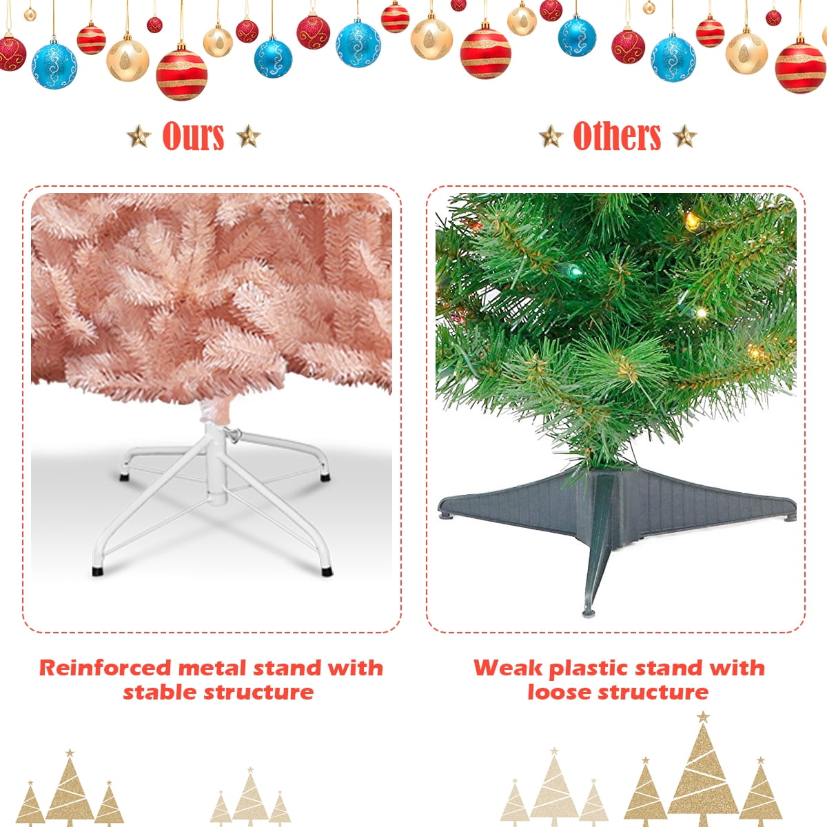 Gymax 7ft Pink Classic Pine Christmas Tree Artificial Hinged Tips (Pink)