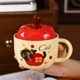 thumbnail image 5 of Christmas Apple Cartoon Ceramic Mug - Holiday Themed Hot Drink Cup with Lid & Spoon, Ideal for Cocoa/Coffee, Festive Party Gift,Red2, 5 of 7